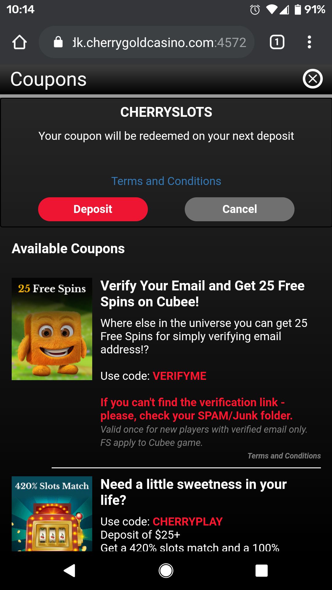 cherry gold no deposit bonus codes